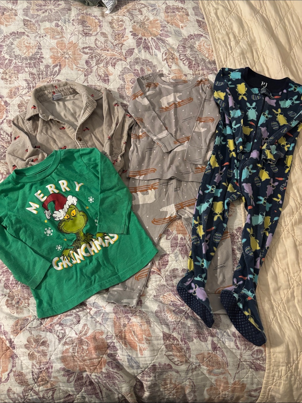 Assorted Kids Pajama Set with Grinch Holiday Top,  button up truck shirt